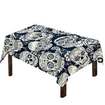 White Floral Sugar Skull Pattern Print Tablecloth