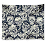 White Floral Sugar Skull Pattern Print Tapestry