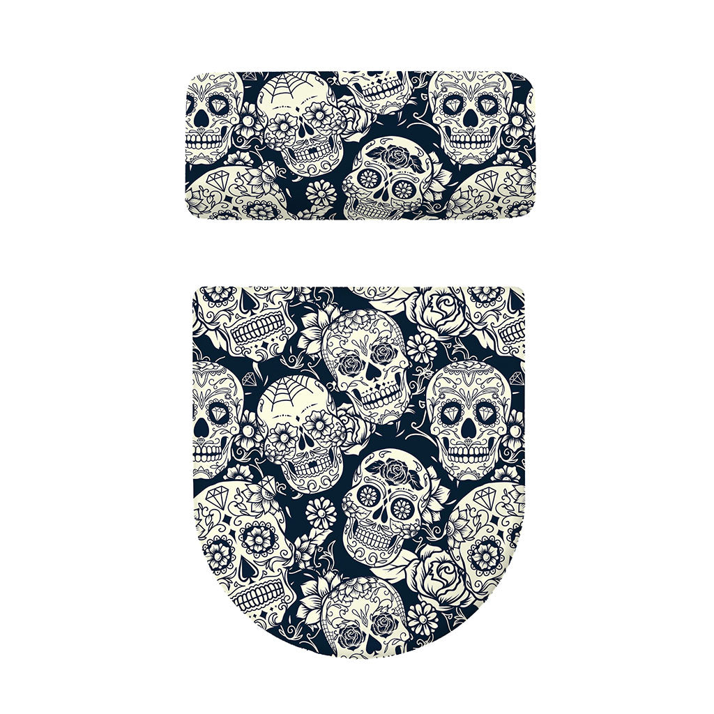 White Floral Sugar Skull Pattern Print Toilet Lid And Tank Cover Set