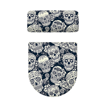 White Floral Sugar Skull Pattern Print Toilet Lid And Tank Cover Set