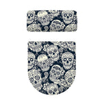 White Floral Sugar Skull Pattern Print Toilet Lid And Tank Cover Set