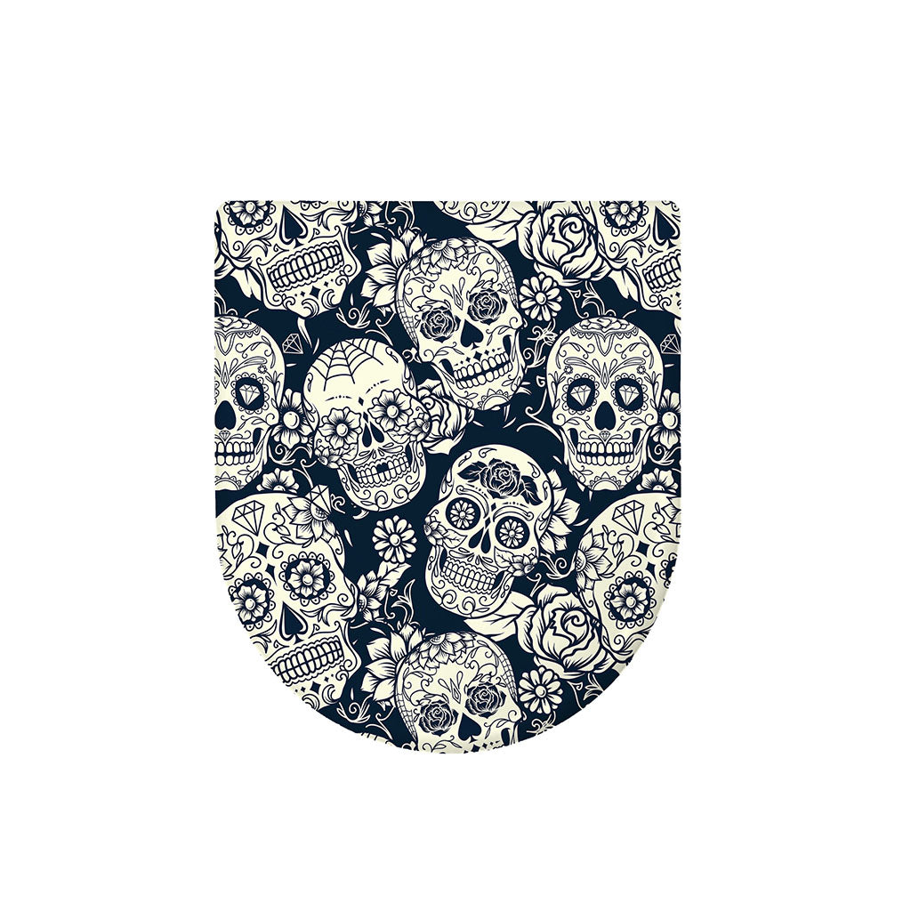 White Floral Sugar Skull Pattern Print Toilet Lid Cover