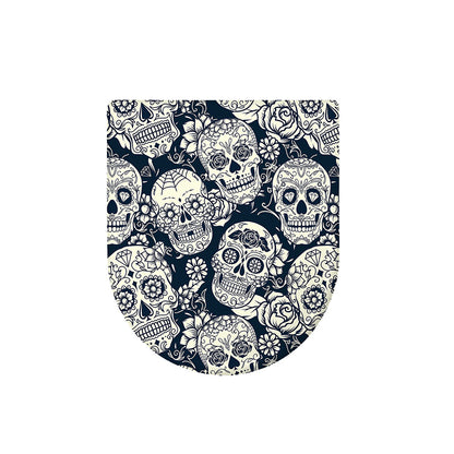 White Floral Sugar Skull Pattern Print Toilet Lid Cover