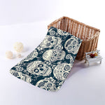 White Floral Sugar Skull Pattern Print Towel