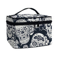White Floral Sugar Skull Pattern Print Travel Makeup Bag