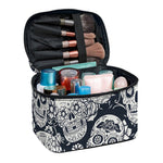 White Floral Sugar Skull Pattern Print Travel Makeup Bag