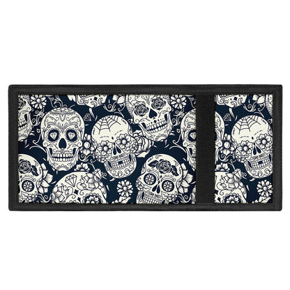 White Floral Sugar Skull Pattern Print Trifold Wallet