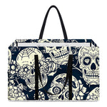 White Floral Sugar Skull Pattern Print Utility Tote Bag