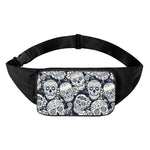 White Floral Sugar Skull Pattern Print Waist Bag