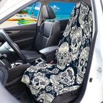 White Floral Sugar Skull Pattern Print Waterproof Car Seat Cover