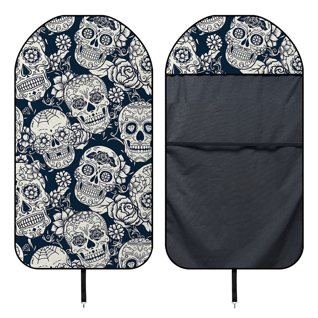White Floral Sugar Skull Pattern Print Waterproof Car Seat Cover