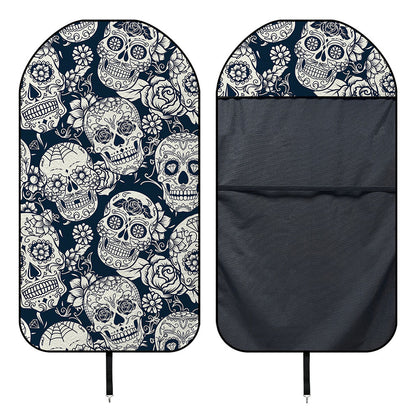 White Floral Sugar Skull Pattern Print Waterproof Car Seat Cover