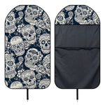 White Floral Sugar Skull Pattern Print Waterproof Car Seat Cover