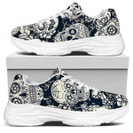 White Floral Sugar Skull Pattern Print White Chunky Shoes