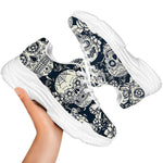 White Floral Sugar Skull Pattern Print White Chunky Shoes
