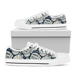 White Floral Sugar Skull Pattern Print White Low Top Sneakers