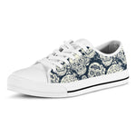 White Floral Sugar Skull Pattern Print White Low Top Sneakers