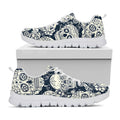 White Floral Sugar Skull Pattern Print White Running Shoes