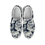 White Floral Sugar Skull Pattern Print White Slip On Sneakers