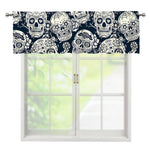 White Floral Sugar Skull Pattern Print Window Valance