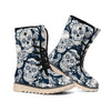 White Floral Sugar Skull Pattern Print Winter Boots