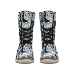 White Floral Sugar Skull Pattern Print Winter Boots