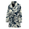 White Floral Sugar Skull Pattern Print Women's Bathrobe