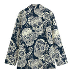 White Floral Sugar Skull Pattern Print Women's Blazer