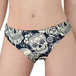 White Floral Sugar Skull Pattern Print Women's Panties