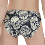 White Floral Sugar Skull Pattern Print Women's Panties