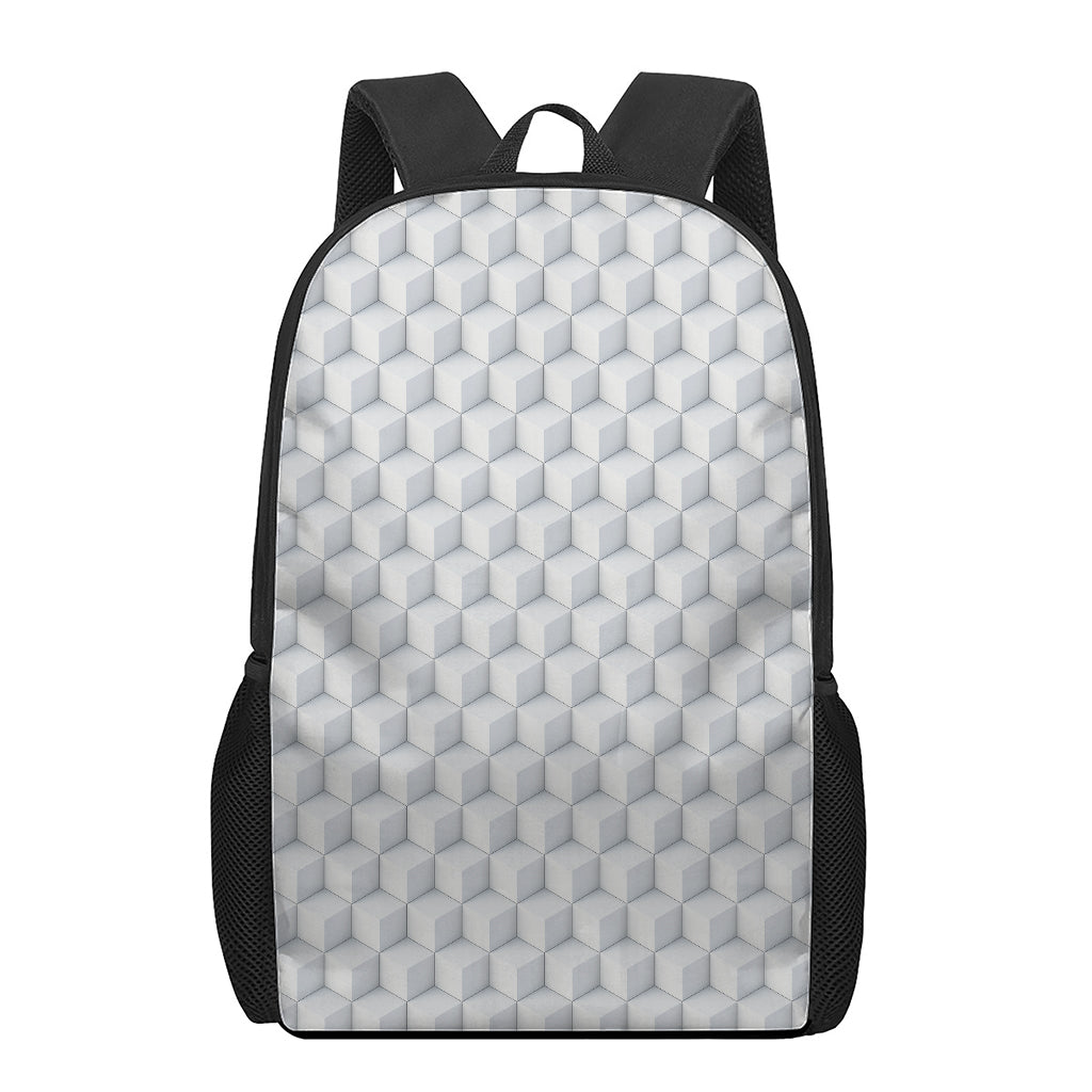 White Geometric Cube Shape Pattern Print 17 Inch Backpack