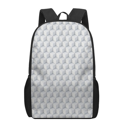 White Geometric Cube Shape Pattern Print 17 Inch Backpack
