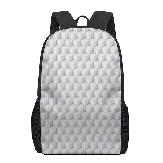 White Geometric Cube Shape Pattern Print 17 Inch Backpack