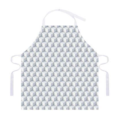 White Geometric Cube Shape Pattern Print Adjustable Apron