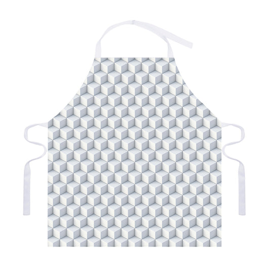 White Geometric Cube Shape Pattern Print Adjustable Apron