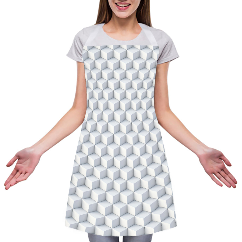White Geometric Cube Shape Pattern Print Adjustable Apron