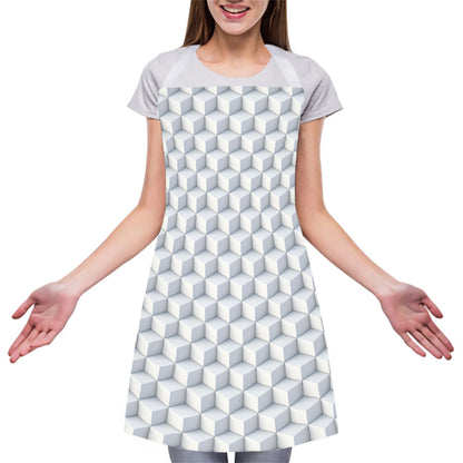 White Geometric Cube Shape Pattern Print Adjustable Apron