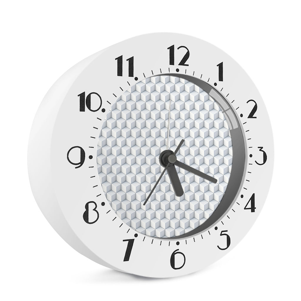 White Geometric Cube Shape Pattern Print Alarm Clock