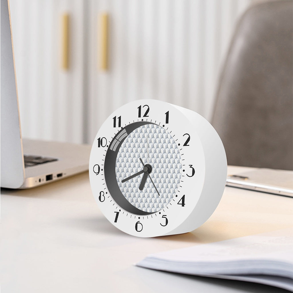 White Geometric Cube Shape Pattern Print Alarm Clock