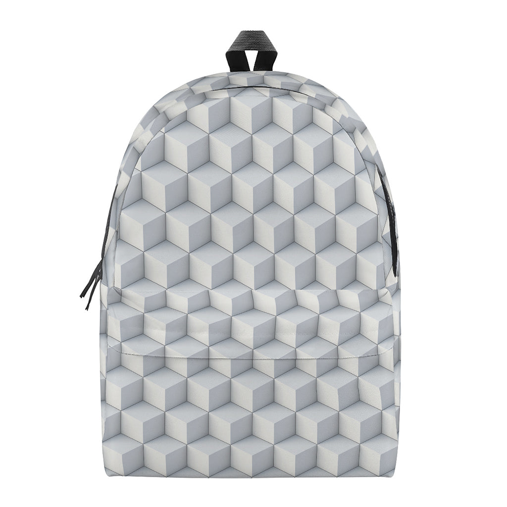 White Geometric Cube Shape Pattern Print Backpack