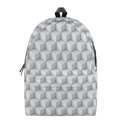 White Geometric Cube Shape Pattern Print Backpack