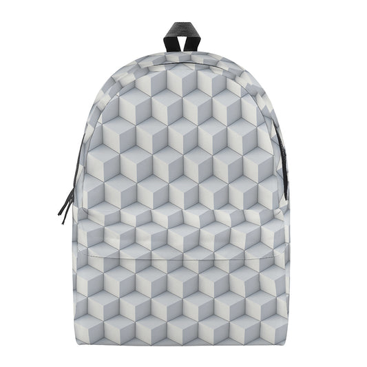 White Geometric Cube Shape Pattern Print Backpack