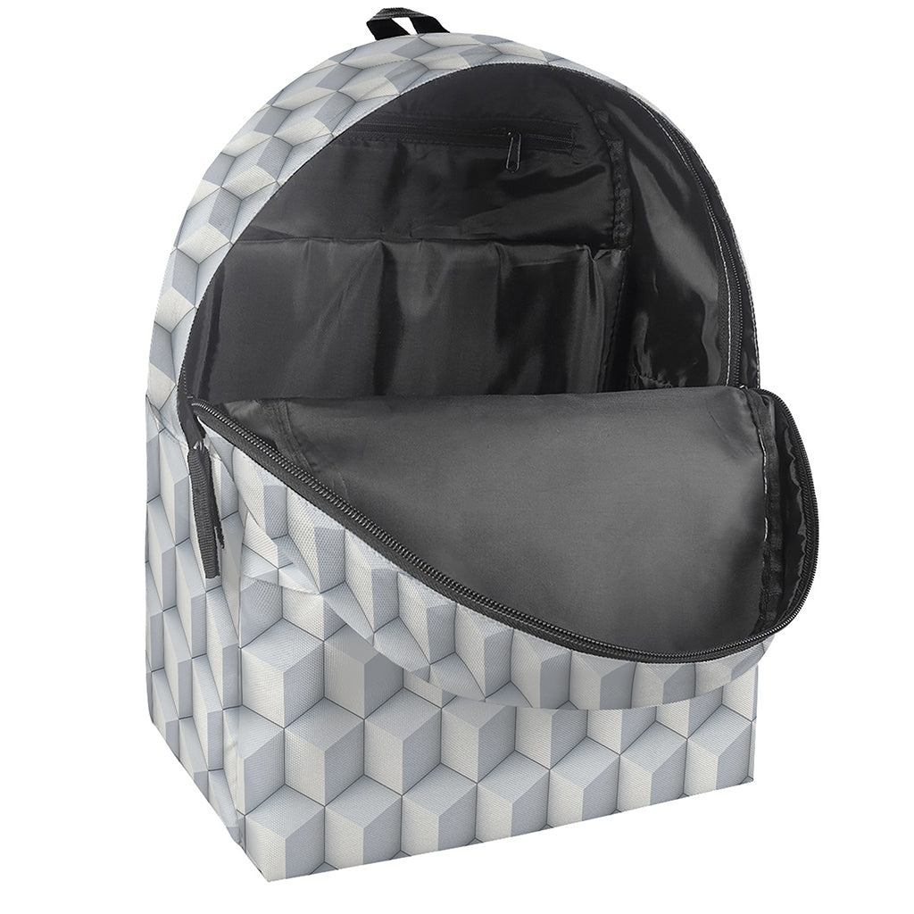 White Geometric Cube Shape Pattern Print Backpack