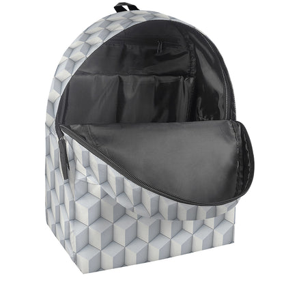 White Geometric Cube Shape Pattern Print Backpack