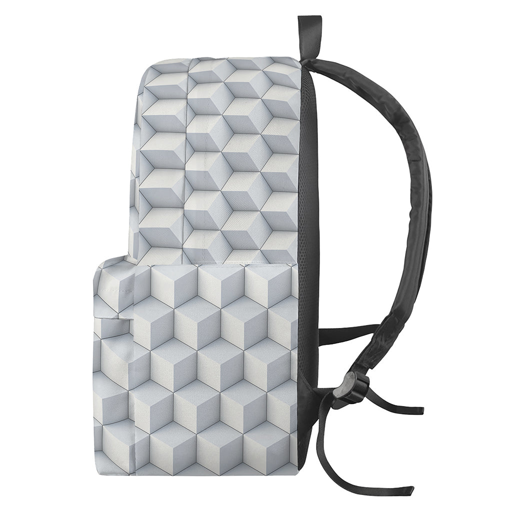 White Geometric Cube Shape Pattern Print Backpack