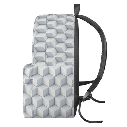 White Geometric Cube Shape Pattern Print Backpack