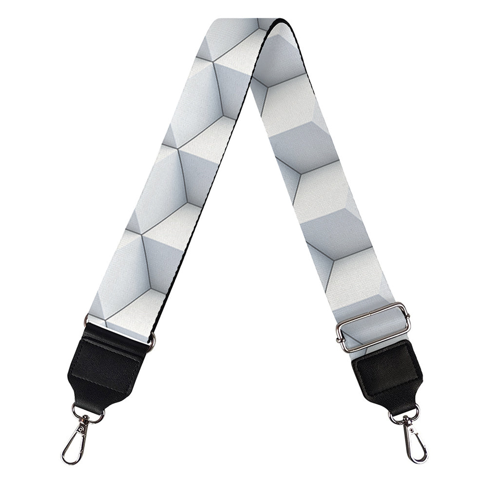 White Geometric Cube Shape Pattern Print Bag Strap
