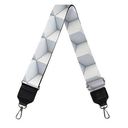 White Geometric Cube Shape Pattern Print Bag Strap