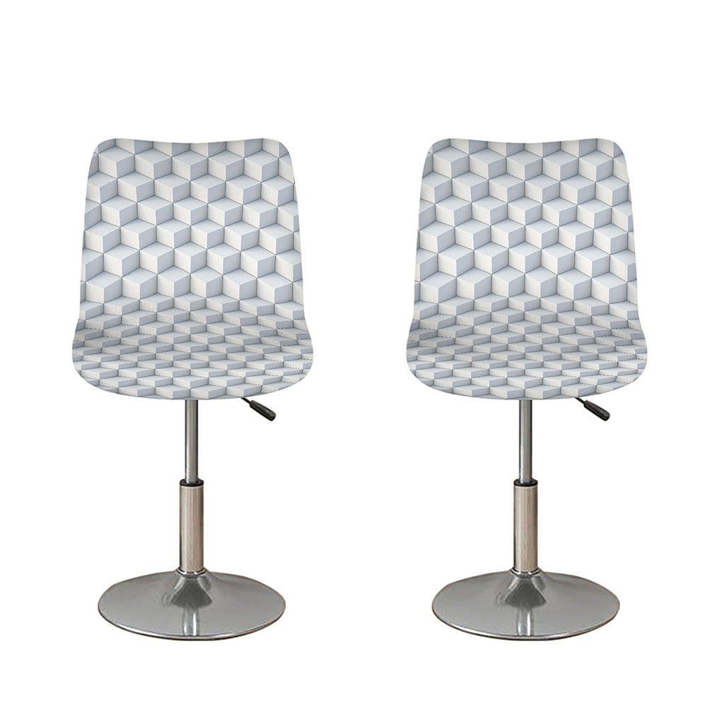 White Geometric Cube Shape Pattern Print Bar Stool Covers