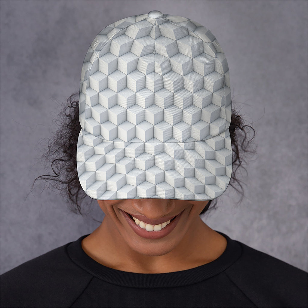 White Geometric Cube Shape Pattern Print Baseball Cap